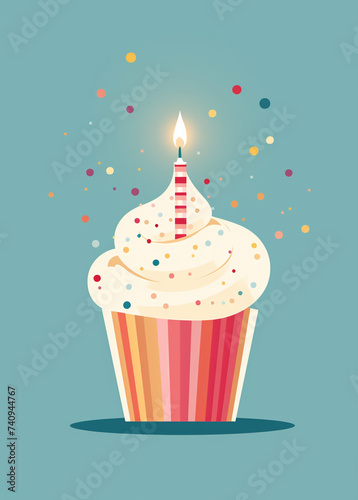 cupcake with candles vector  in the style of confetti-like dots   reated with Generative Ai