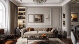 Spacious house interior design , well lighted and furnished, grey themed