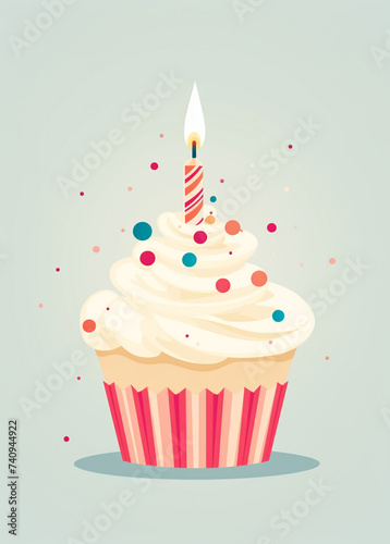 cupcake with candles vector, in the style of confetti-like dots сreated with Generative Ai