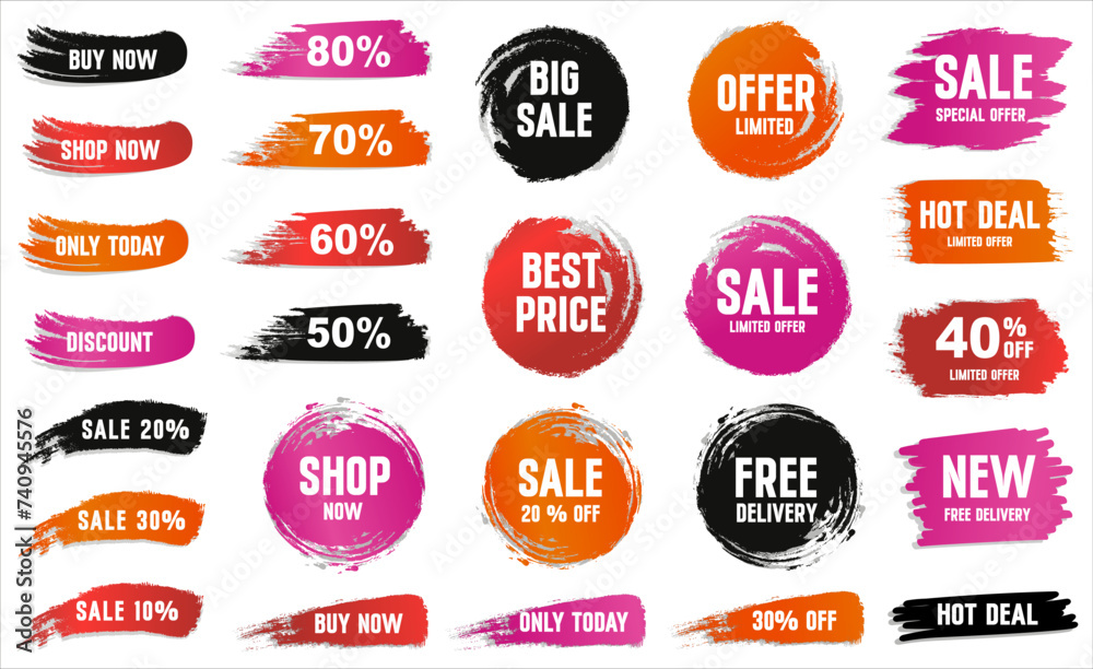 Set of sale elements with textures and text for business