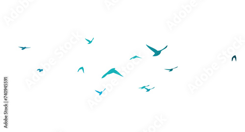 A flock of blue watercolor flying birds. hand drawing. Not AI, Free birds abstraction Vector illustration photo