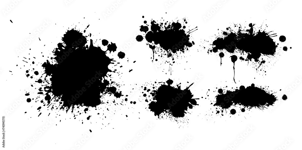 Set of abstract black blots. hand drawing. Not AI, Vector illustration