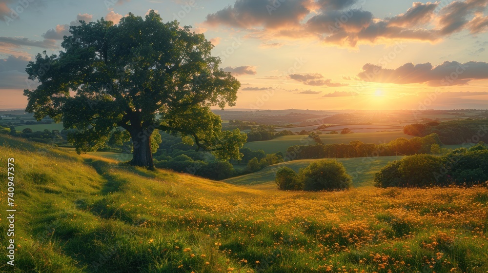Idyllic rural landscape, Sunset from Birdlip hill Gloucestershire Idyllic rural landscape, Sunset from Birdlip hill Gloucestershire
