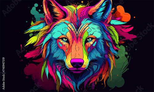 Tribal spirit animal wolf head colorful nature vector illustration