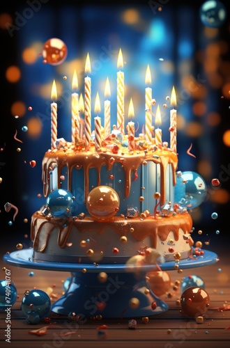 birthday cake with balloons and candles