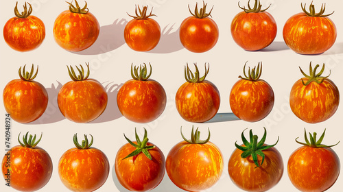 Artistic Array of Striped Heirloom Tomatoes on a White Surface