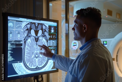 Neurologist Analyzing MRI Brain Scan photo