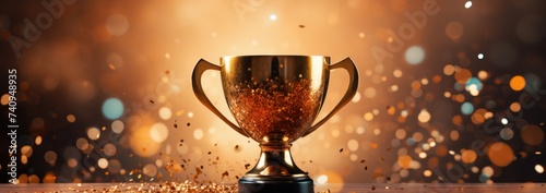 award cup with confetti background