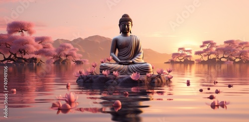 beautiful buddha sitting on the water