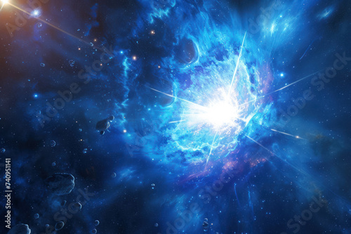 close-up view of a vibrant, blue star. The star is radiating intense light and energy