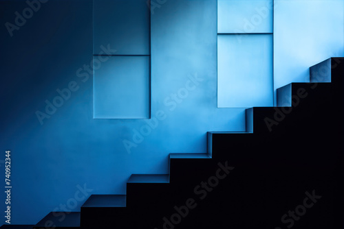 Staircase in the dark blue room.