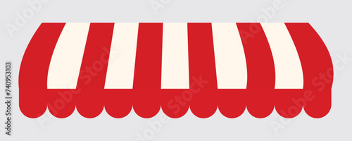 Red shop sunshade isolated on white background. Realistic striped cafe awning. Outdoor market tent. Roof canopy. Summer street store. Vector illustration