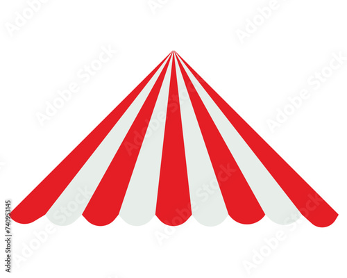 Red shop sunshade isolated on white background. Realistic striped cafe awning. Outdoor market tent. Roof canopy. Summer street store. Vector illustration