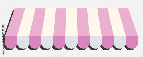 Store design element. Pink striped street food, restaurant, market stall, shop roof, tent, canopy, awning design