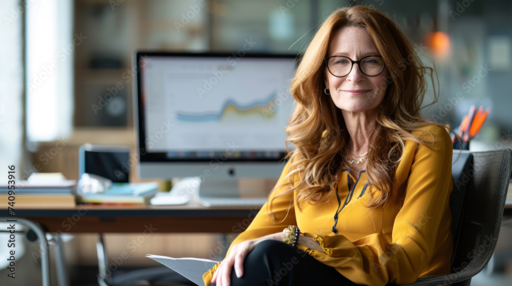 A professional woman in a yellow sweater is working at her laptop in a brightly lit office, exuding confidence and concentration. A professional woman in a yellow sweater is working at her laptop in a brightly lit office, exuding confidence and concentration.