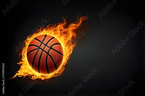 Ignited Action: Basketball On Fire Against a Dark Background © Aiwonders