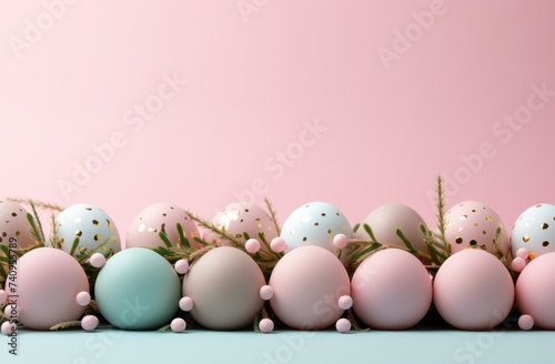 easter egg arrangement on light pink background