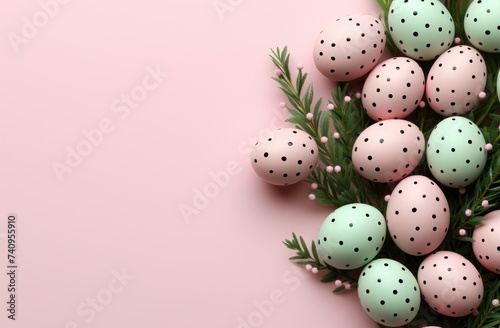 easter egg arrangement on light pink background