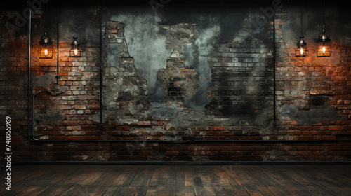 dark room brick wall grunge texture background сreated with Generative Ai