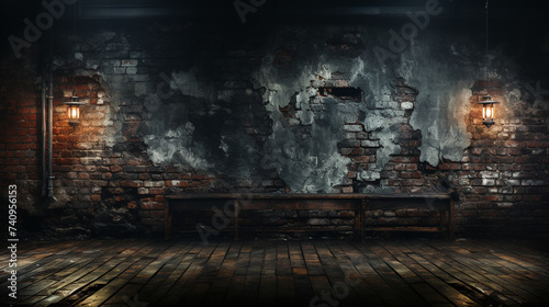 dark room brick wall grunge texture background сreated with Generative Ai © Andrii Yablonskyi
