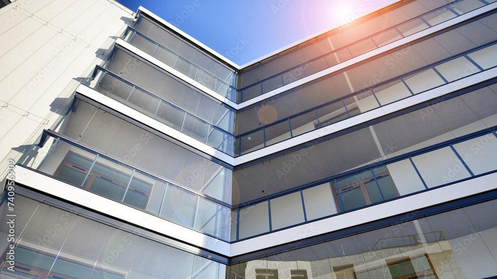 Modern architecture of urban residential apartment building. Apartment building exterior, residential house facade.