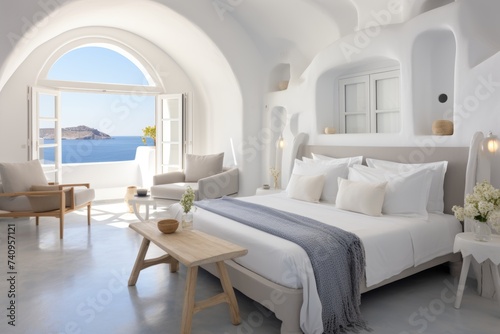 Luxurious santorini hotel room with elegant interior decor and breathtaking sea view © katrin888