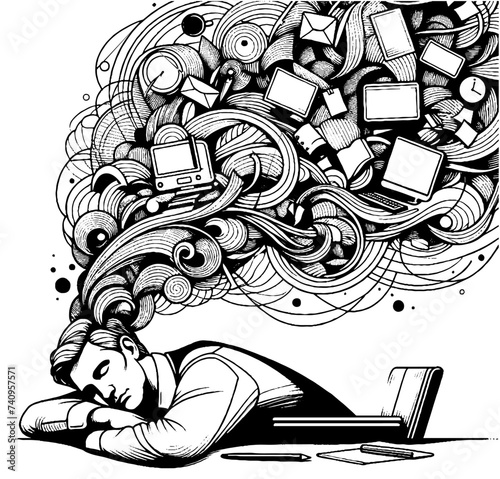 Office manager sleeping at work desk job deadline concept