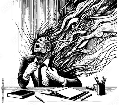 Depressed frustrated man in job crisis vector illustration