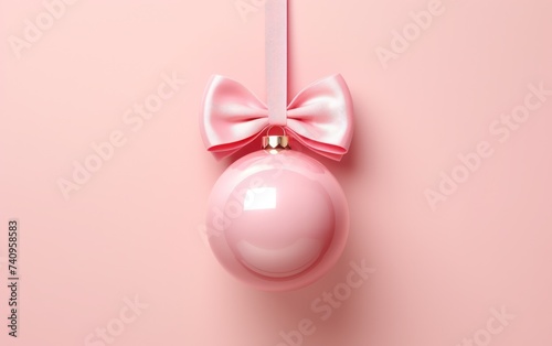 pink christmas hanging ball with ribbon bow © olegganko
