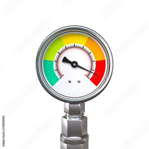 Industrial pressure gauge on white background