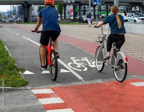 Dedicated lane for cyclists on a sunny day