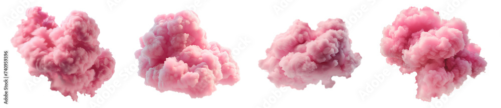 Pink clouds isolated on transparent or white background, png