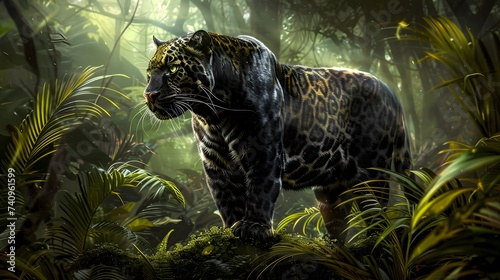 Majestic Panther in habitat. Dangerous animal.

