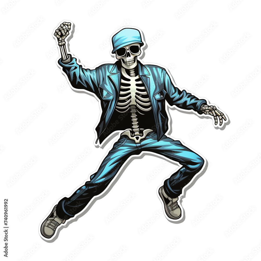 a vinyl sticker that looks like a stylized breakdancing skeleton with cool shades сreated with Generative Ai a vinyl sticker that looks like a stylized breakdancing skeleton with cool shades сreated with Generative Ai