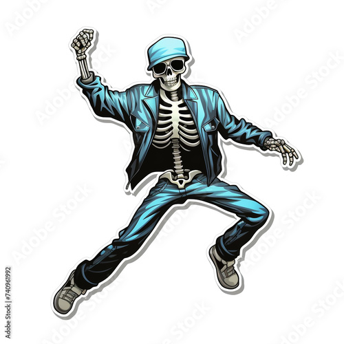 a vinyl sticker that looks like a stylized breakdancing skeleton with cool shades сreated with Generative Ai © Andrii Yablonskyi