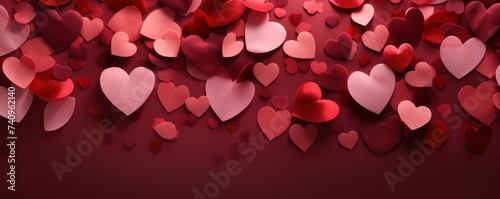 various pink and red hearts on a red background