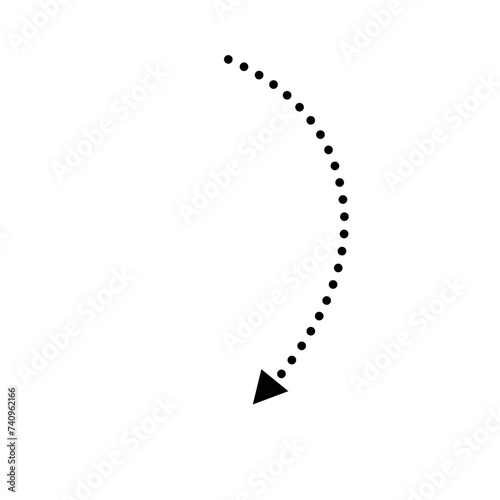 Thin curved dotted arrow