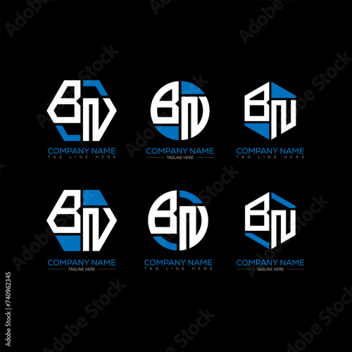 BN letter logo set design.BN monogram polygonal and circle shape vector. BN unique design.
