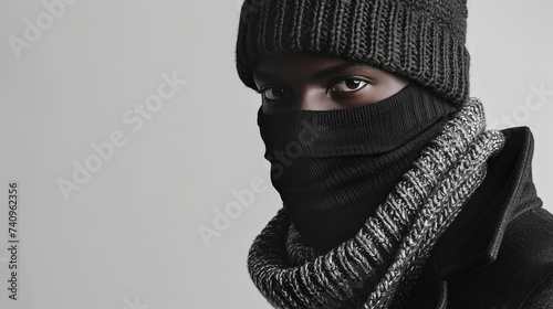 Elegant black man model wearing a chic balaclava cap for the winter