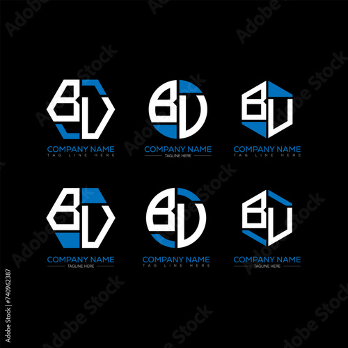 BU letter logo set design.BU monogram polygonal and circle shape vector. BU unique design. 
