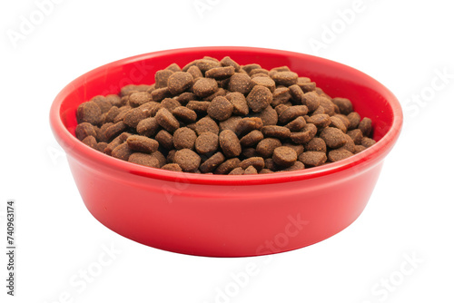 Dry dog food in bowl isolated on transparent white background.