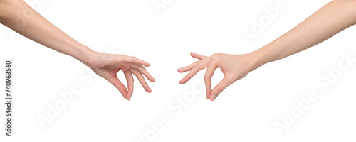 Canvas Print Two sides of female hand in a holding position by joining the thumb and index fi