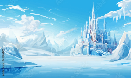 snowy landscape with ice castle vector simple 3d isolated illustration © Влада Яковенко