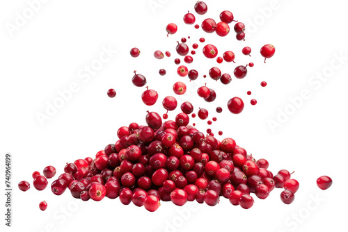 Falling cranberries on isolated background, transparent background. photo