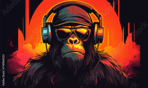 Cool gorilla wearing sunglasses with a DJ look vector