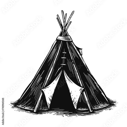 Mobile nomad rural circle skin covered wickiup, generative ai, isolated on white backdrop.