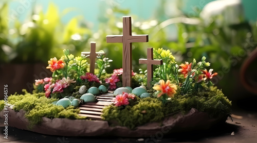 A miniature scene depicting the Resurrection, celebrating the Christian Easter Day