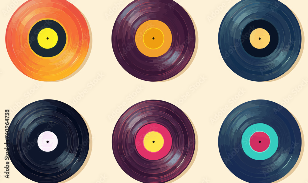 vinyl records set vector flat isolated vector style illustration