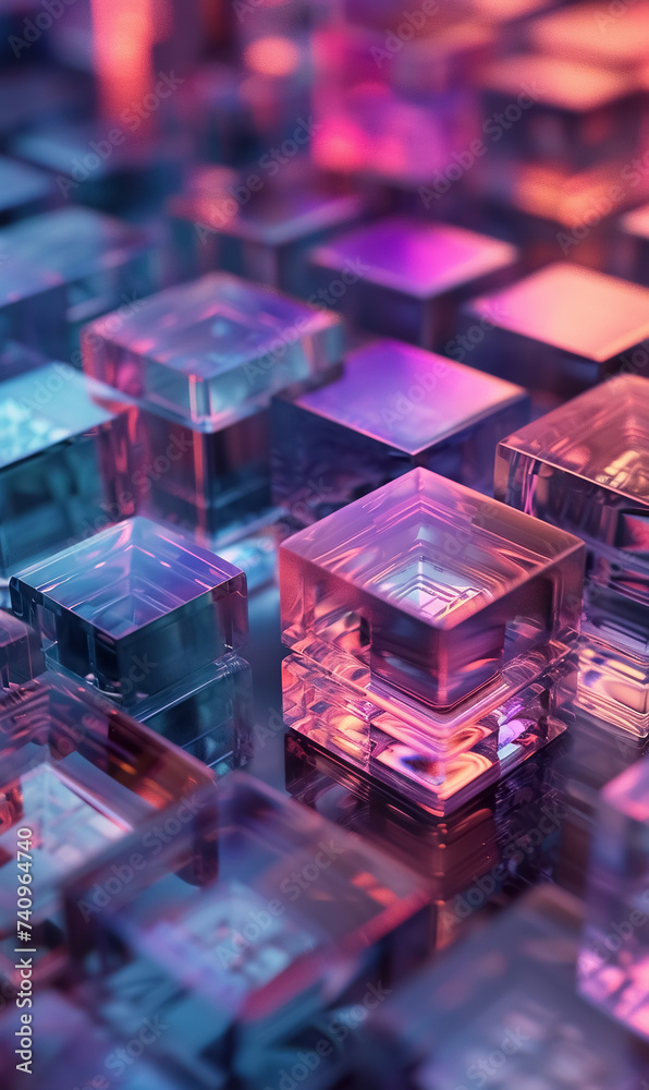 abstract background with purple neon cubes and square mosaic, futuristic technology isometric design abstract background with purple neon cubes and square mosaic, futuristic technology isometric design
