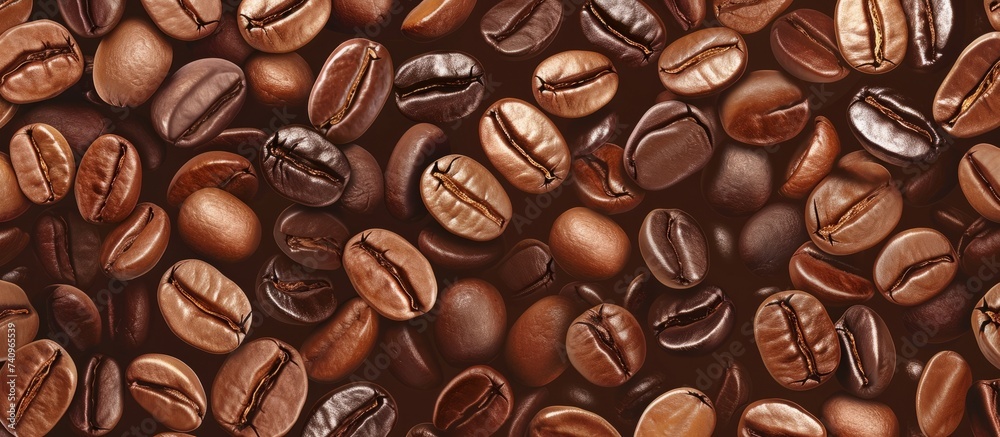 Closeup shot of a mound of singleorigin Jamaican Blue Mountain coffee beans, a key ingredient in gourmet cuisine and a superfood known for its rich flavor and aroma - obrazy, fototapety, plakaty 